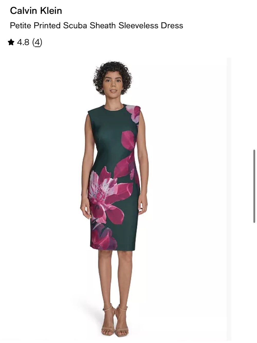 Calvin Klein Dark Green Midi Sheath Dress with Pink Floral Print 10P NWT